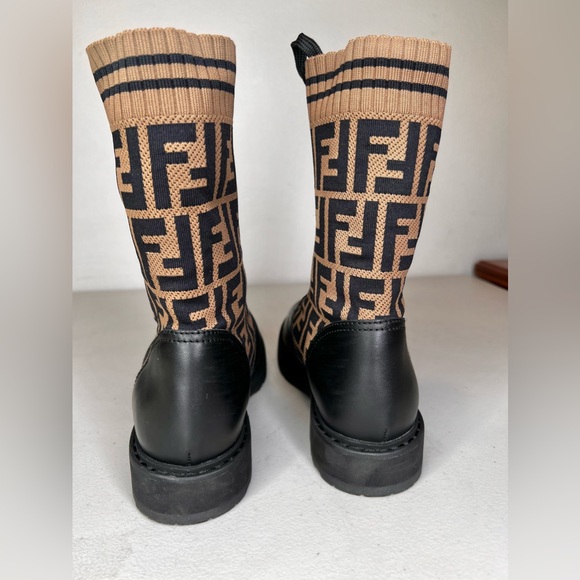 Authentic Fendi Rockoko Knit Leather Combat Boots Lace Up Size 7 - Picture 5 of 8